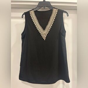 SHEIN Black Tank Top with Cream Lace V-Neck